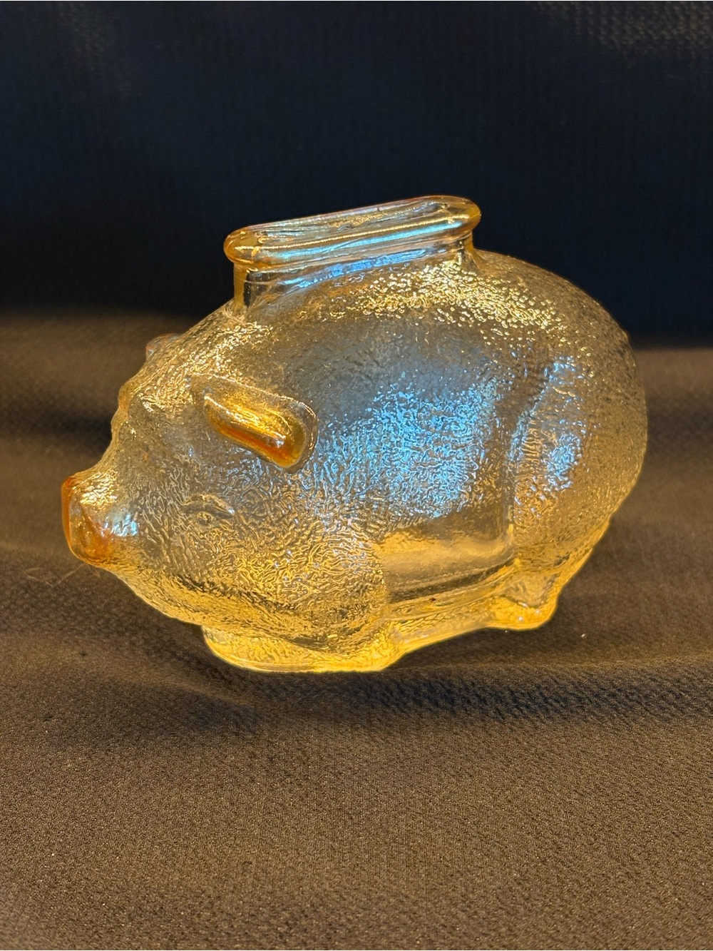 Vintage Anchor Hocking Amber Glass Piggy Bank Textured Coin Bank